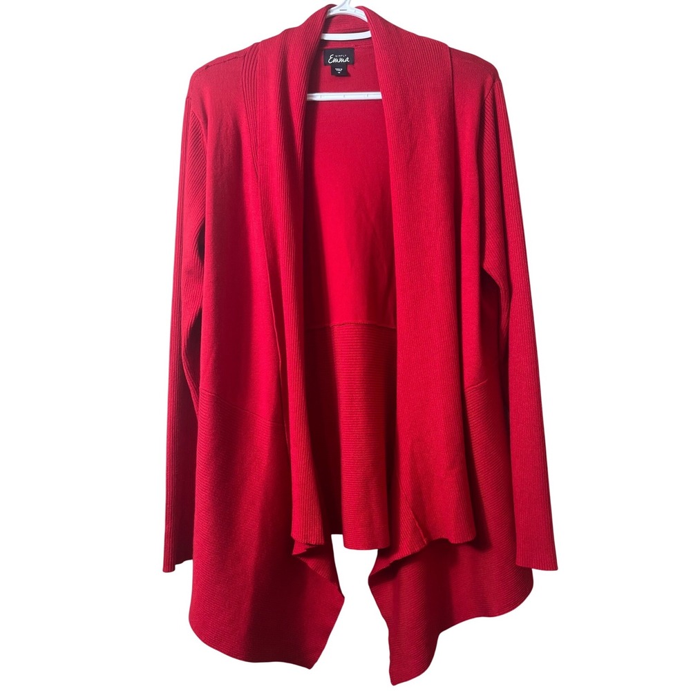 Simply Emma Red Waterfall Cardigan 1X Open Front Ribbed Knit‎ Soft Layering Chic